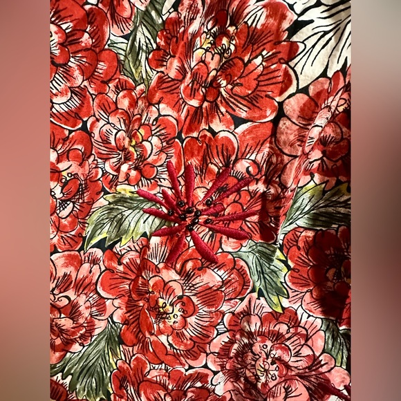 Edme & Esyllte VINTAGE ANTHROPOLOGIE FLORAL BEADED SKIRT EMBROIDERED Red Black - Picture 4 of 6